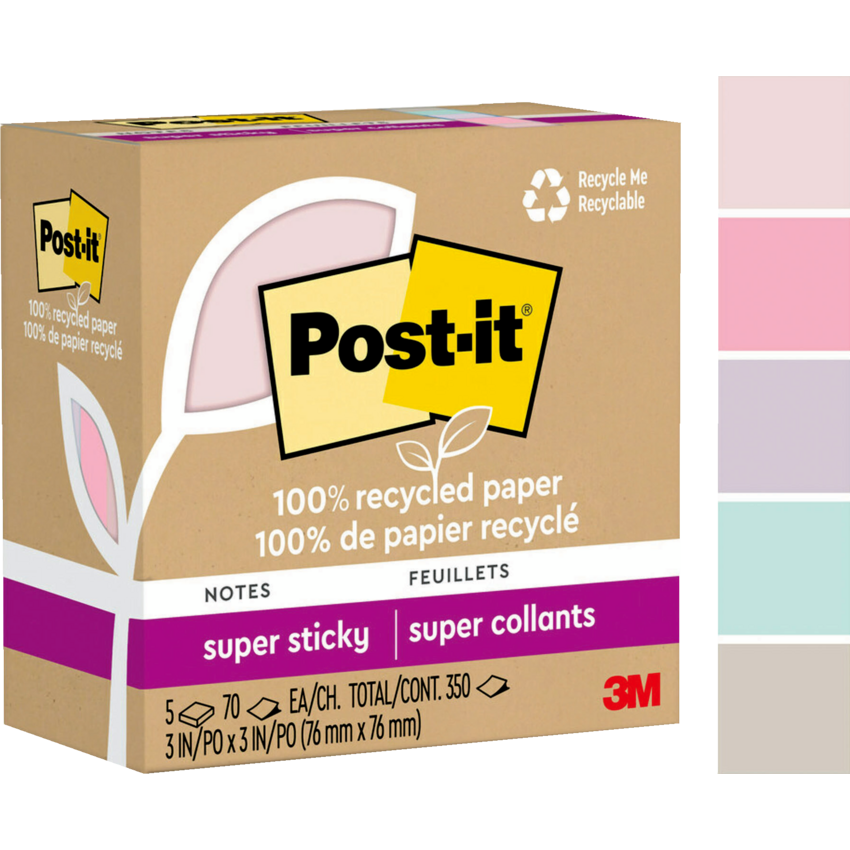 Post-it® Super Sticky Notes 3" x 3" 70 sheets per pad Assorted Wanderlust Pastel Colours 5 pads/pkg