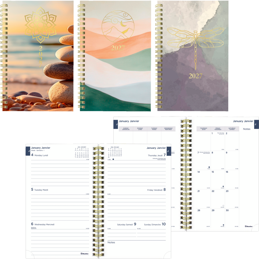 Blueline® Minimalist Weekly/Monthly Planner 12 Month 8" x 5" Bilingual Assorted Colours