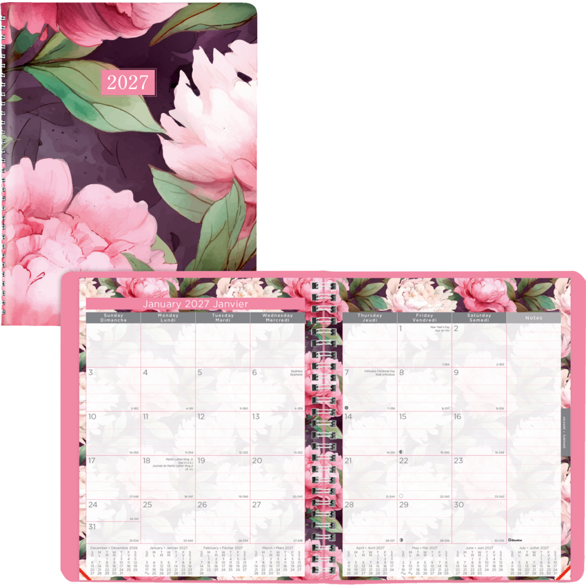 Blueline® Essential Pink Ribbon Monthly Planner 8-7/8" x 7-7/8" Bilingual Pink Daisy Design