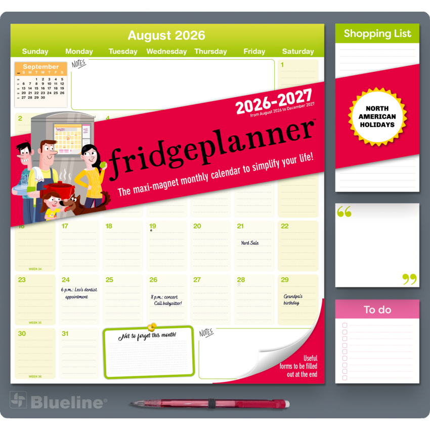 Blueline® Fridgeplanner™ 13-1/2" x 14" English