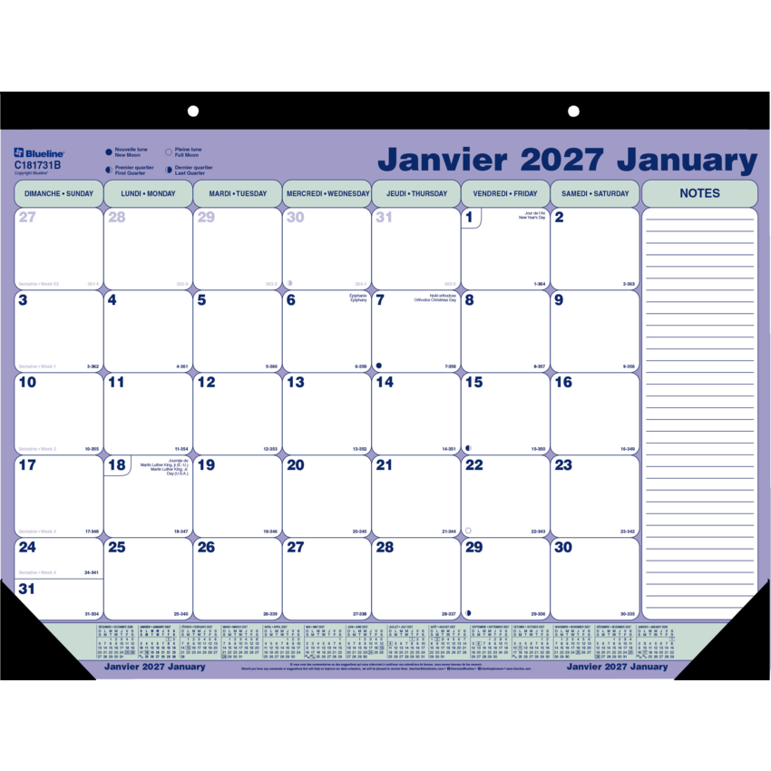 Blueline® Monthly Desk/Wall Calendar 21-1/4" x 16" Bilingual