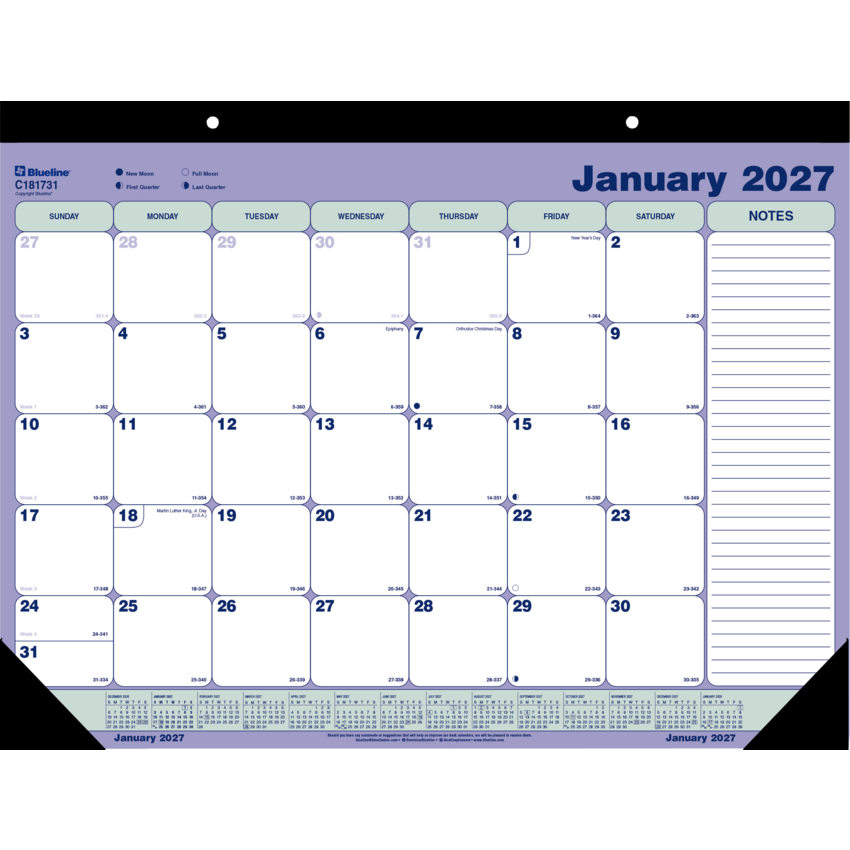 Blueline® Monthly Desk/Wall Calendar 21-1/4" x 16" English