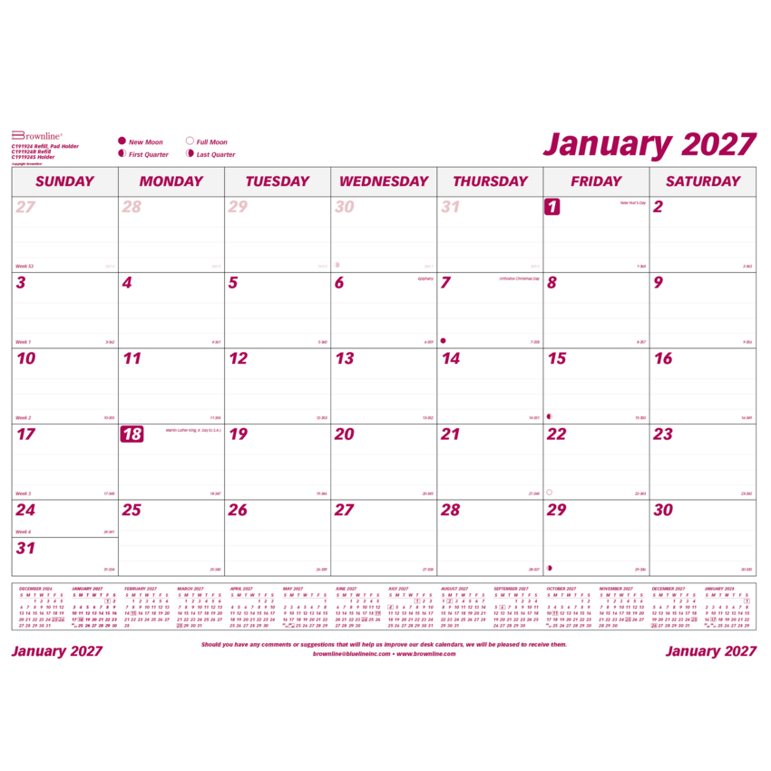Brownline® Monthly Desk/Wall Calendar Pad Refill 23-1/2x18-1/4" English