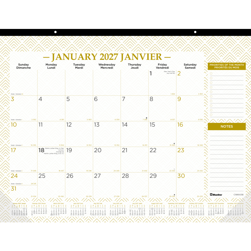 Blueline® Gold Monthly Desk Pad 22" x 17" Bilingual Gold
