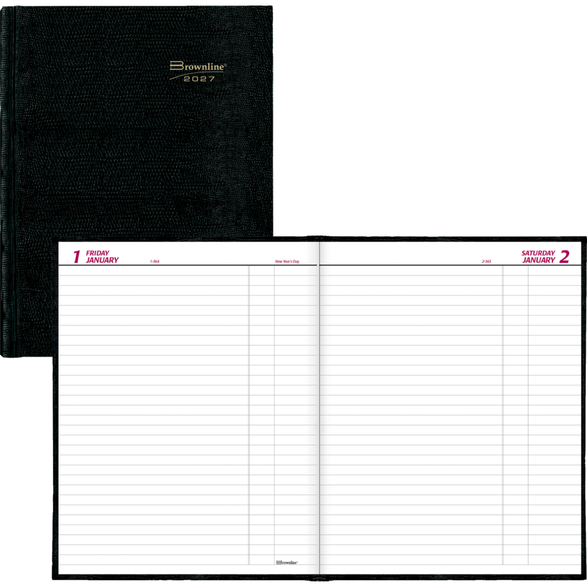 Brownline® Traditional Daily Hard Cover Bound Journal 10" x 7-7/8" Black English