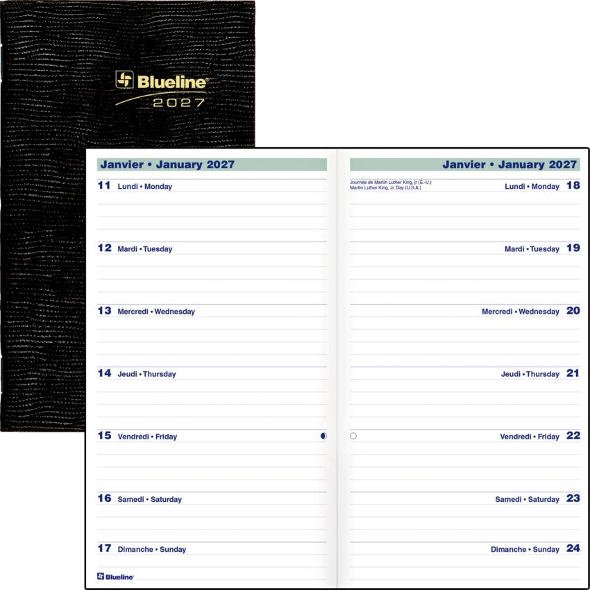 Blueline® Essential Two Week Pocket Planner 6" x 3-1/2" Bilingual Black