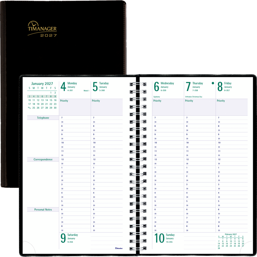 Blueline® Timanager® Weekly Planner English 9-1/6" x 5-7/8" Black