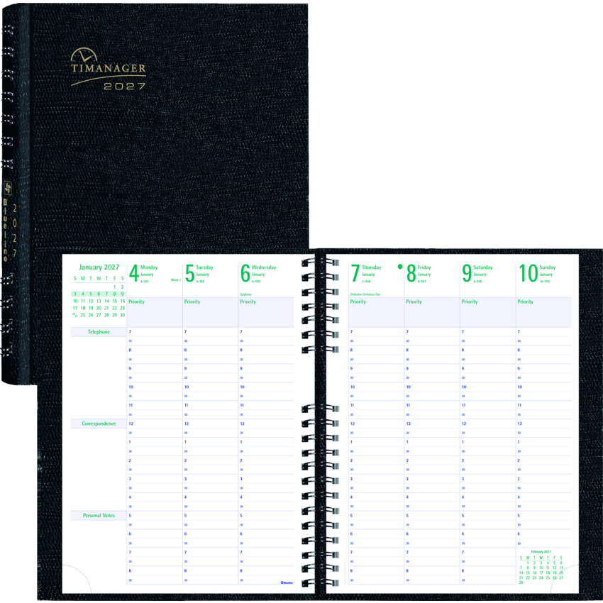 Blueline® Timanager® CoilPro™ Weekly Business Diary 11" x 8-1/2" English