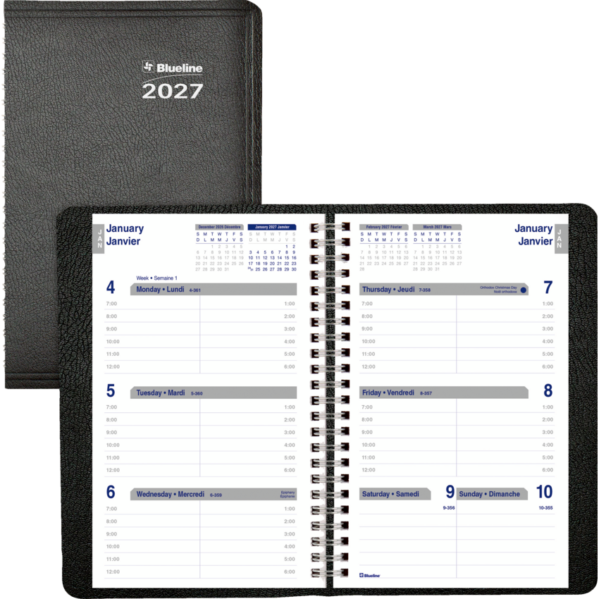 Blueline® Net Zero Carbon™ Weekly Planner 8" x 5" Bilingual Black