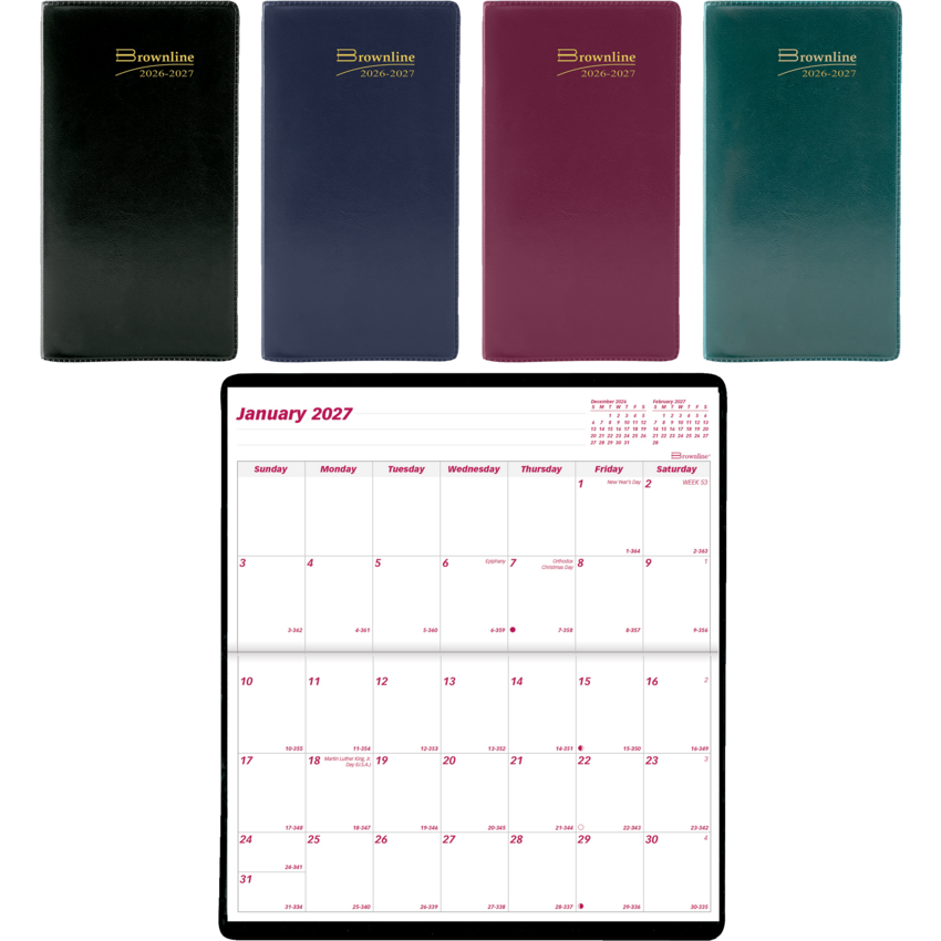 Brownline® Essential Monthly Pocket Planner Soft Cover 2-Year 6-1/2" x 3-1/2" English Assorted Colours