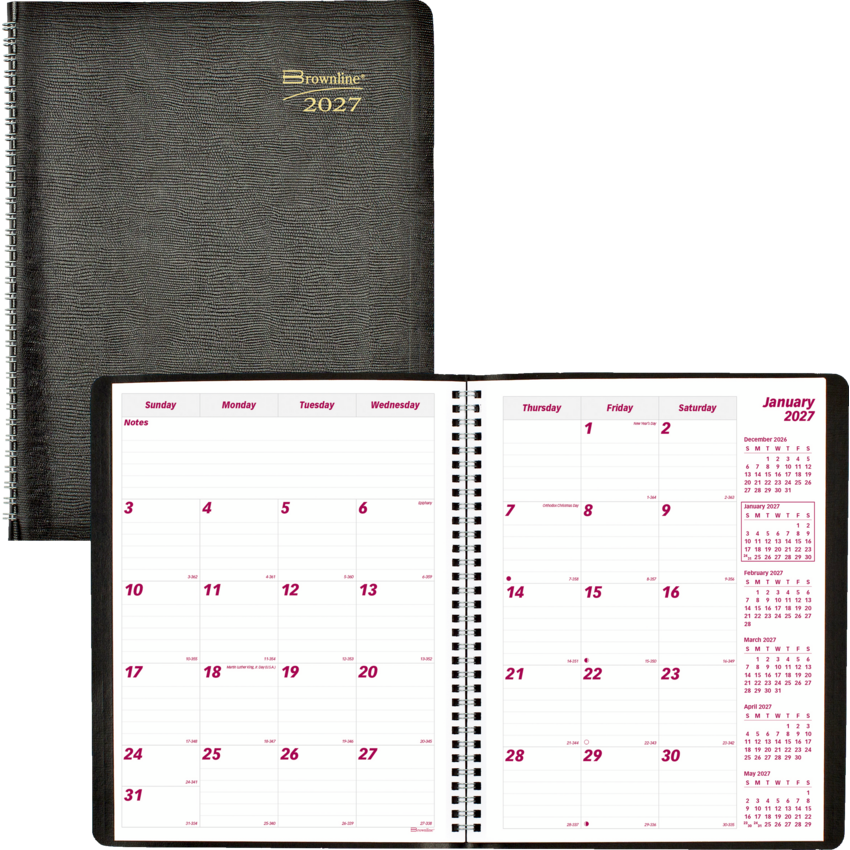 Brownline® Essential Monthly Diary 14 Month Soft Cover 11" x 8-1/2" English Black