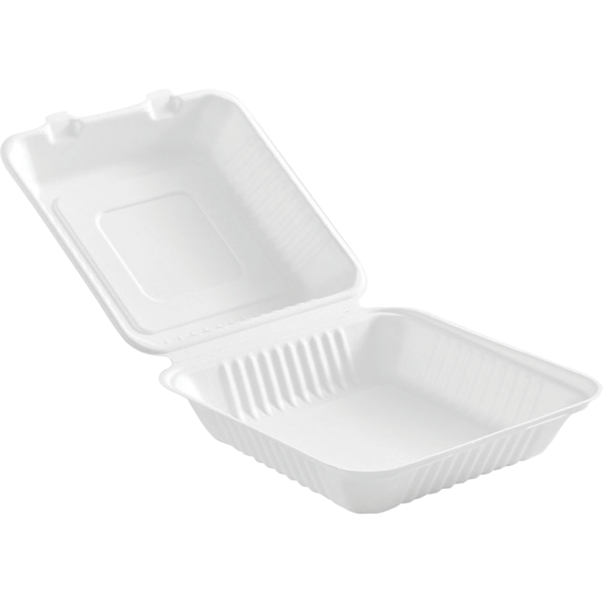 Globe™ Compostable Hinged Containers 9"W x 9"D x 3-1/4"H White 50/pkg