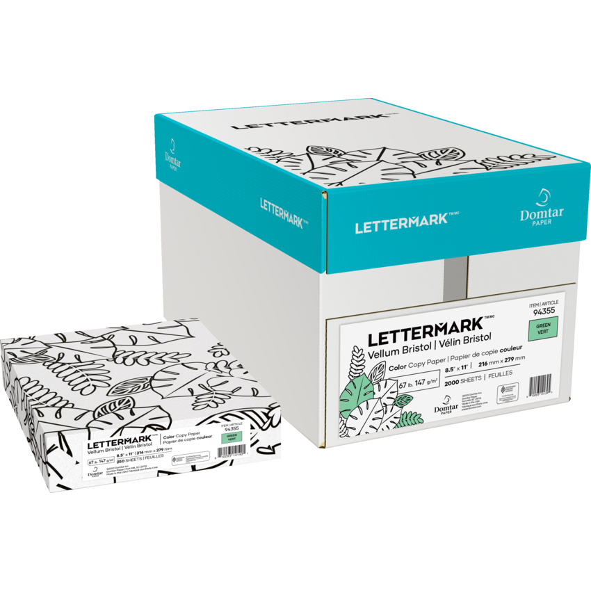 Domtar Lettermark™ Colors Vellum Bristol Cover Stock 67 lb Letter Green 250/pkg