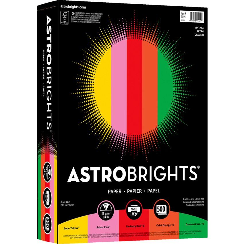 Neenah Astrobright® Coloured Paper 24 lb Assorted Vintage Colours 500/pkg