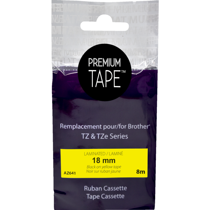 Premium Tape™ Compatible Replacement Tape TZ-641 3/4" x 26' Black on Yellow