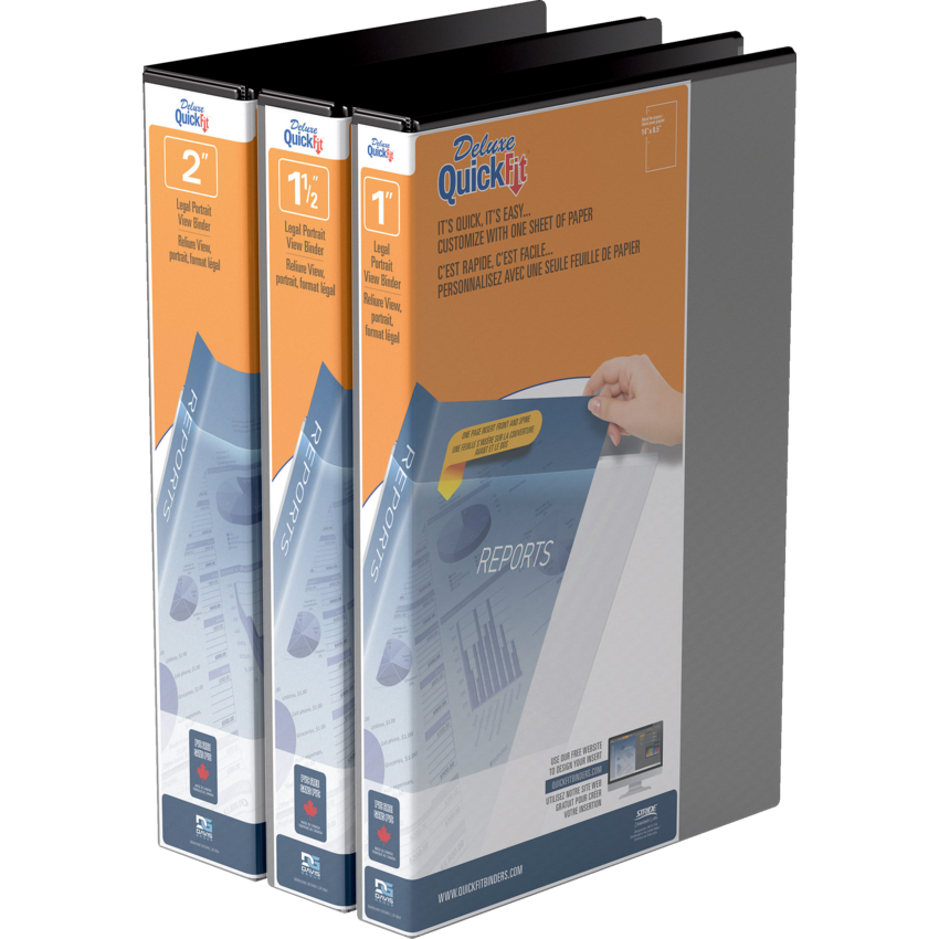Davis Group® Deluxe QuickFit® Legal Portrait Angle D Ring View Binder 2" Black