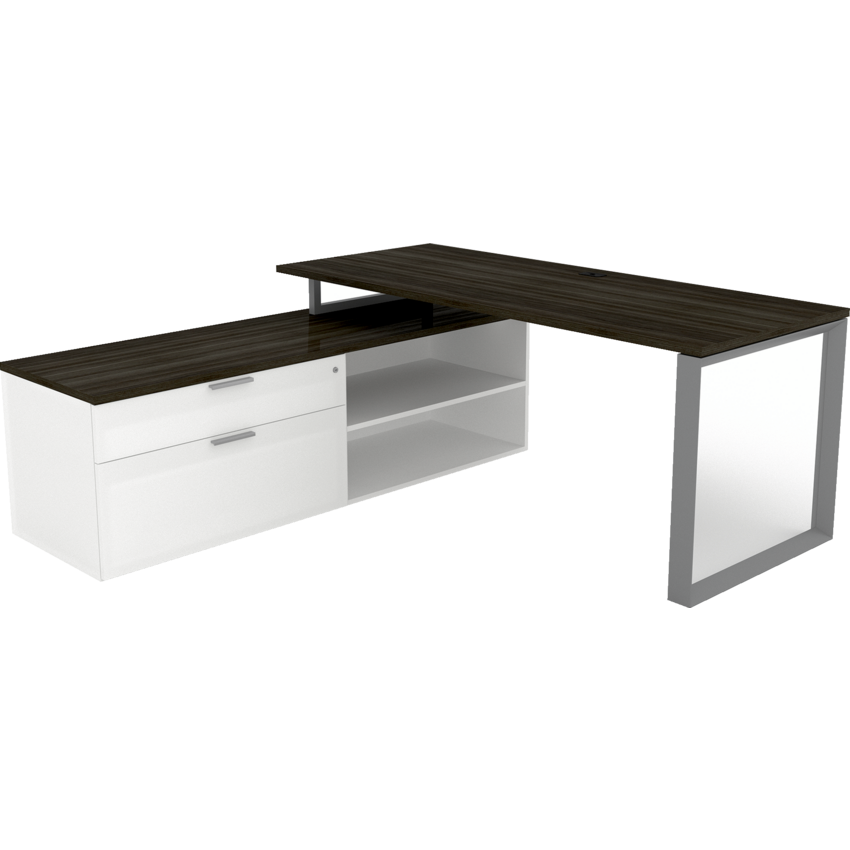 Heartwood Levels Series Tiered Workstation 71" x 71" x 21-3/4"/29"  Grey Dusk / Pure White
